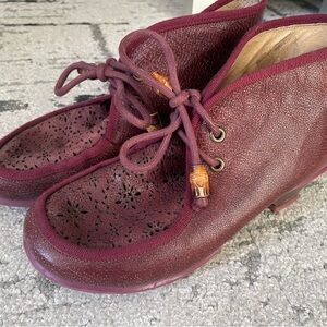 John Fluevog Merlot Leather Booties Boots